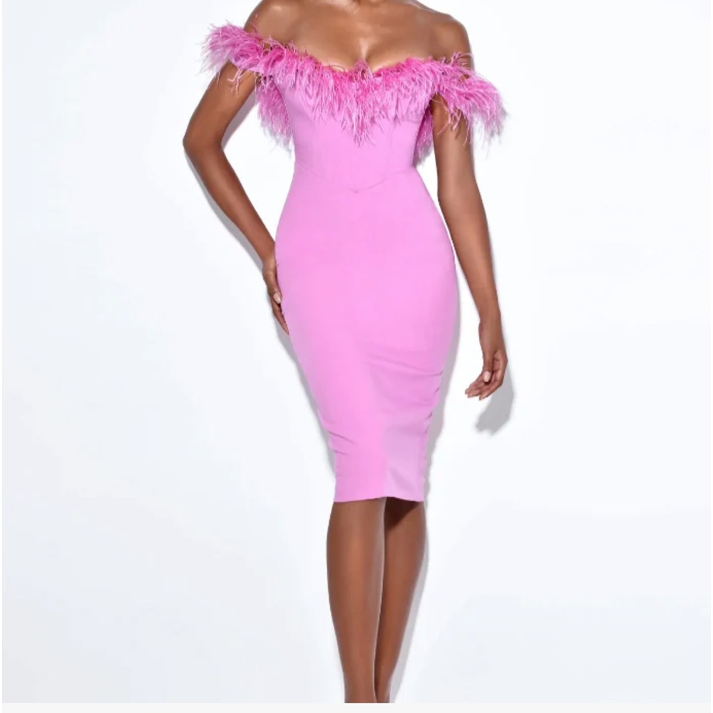 Pink apple pink bandage dress with feathers size S